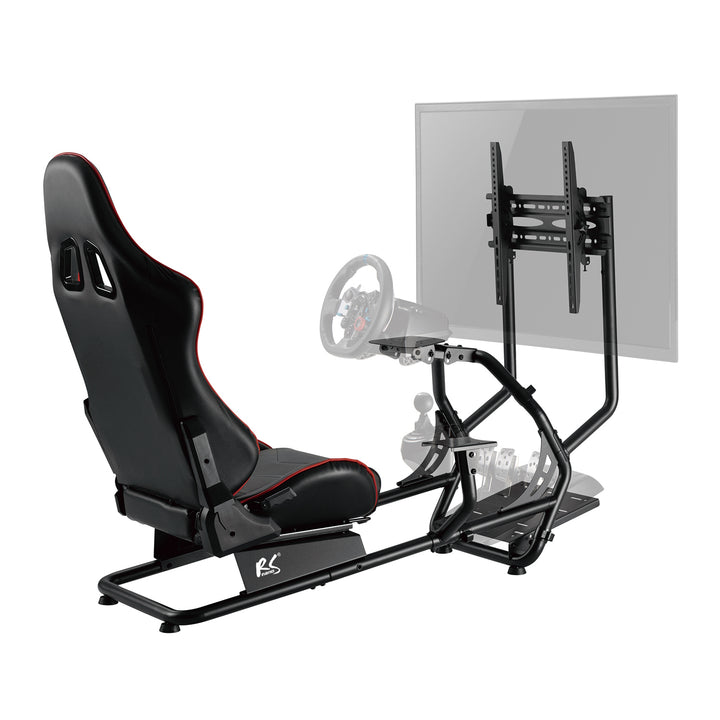 Asiento de juego 3en1 con tapizado de cuero sintético, soporte para volante, soporte para TV hasta 50" Max. Vesa 400x400, cabina de simulación de carreras NanoRS RS160