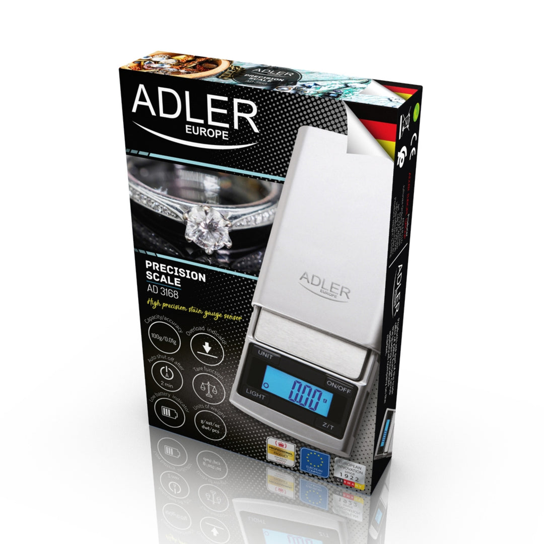Balanza de precisión Adler, pantalla LCD, hasta 100g, AD 3168