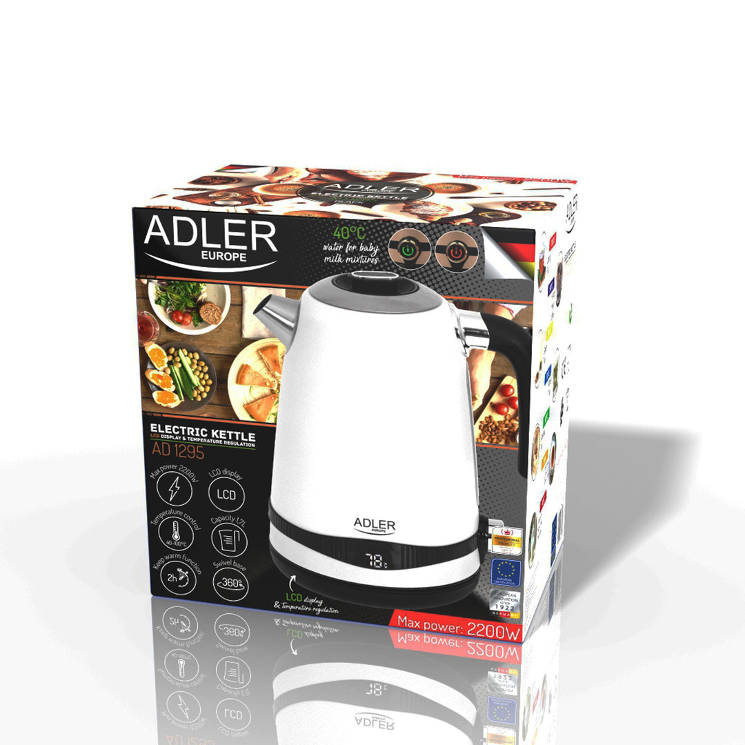 Hervidor eléctrico Adler, inalámbrico, pantalla LCD, 2200 W, 1,7 l, AD 1295w