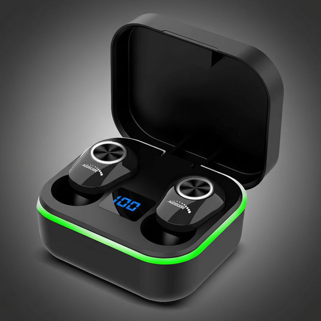 Fones de ouvido intra-auriculares TWS Bluetooth com estação de carregamento e microfone integrado, tecnologia Touch, fones de ouvido sem fio, caixa de carregamento, True Wireless Stereo BT5.1 com tela, preto