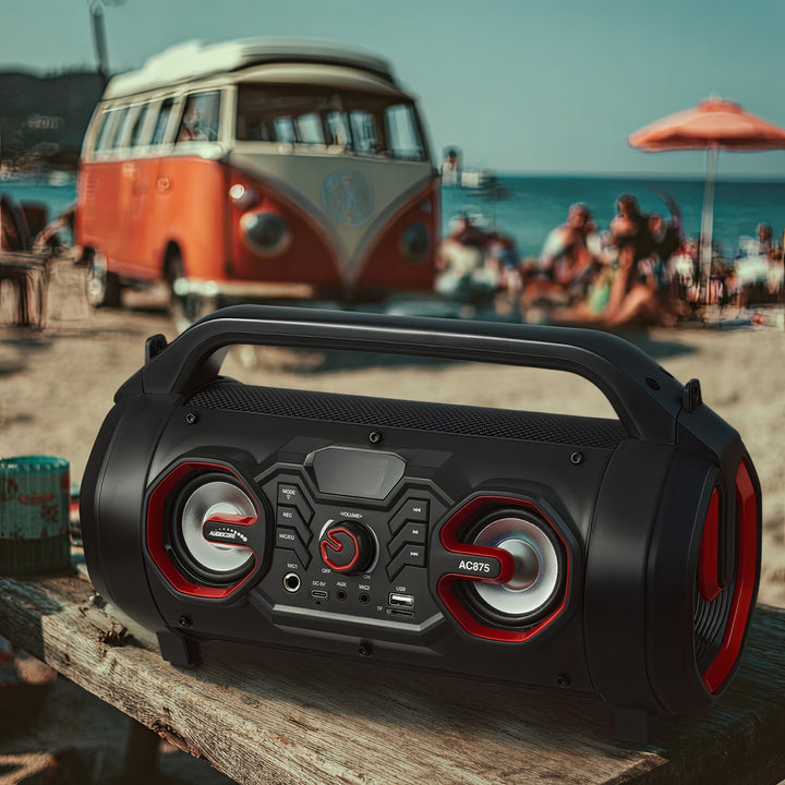 Audiocore AC875 Bazooka Altavoz Bluetooth portátil Boombox 30W (20W + 5Wx2) IPX4 A prueba de salpicaduras / Radio / microSD / Aux-In / USB / Iluminación / Puerto de micrófono
