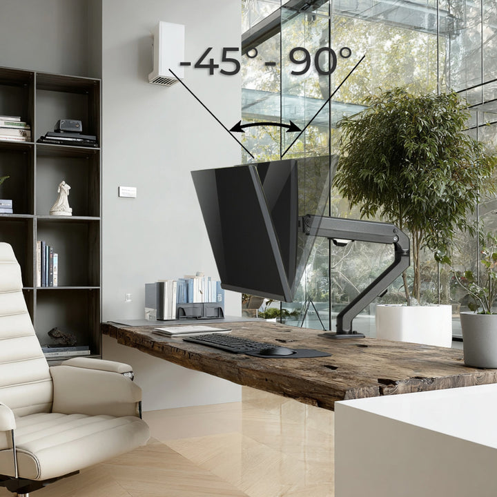 Braço para monitor Maclean de 1 baía com mola a gás, 17"-27", suporte de mesa giratório e inclinado, VESA 75x75, 100x100, até 7 kg