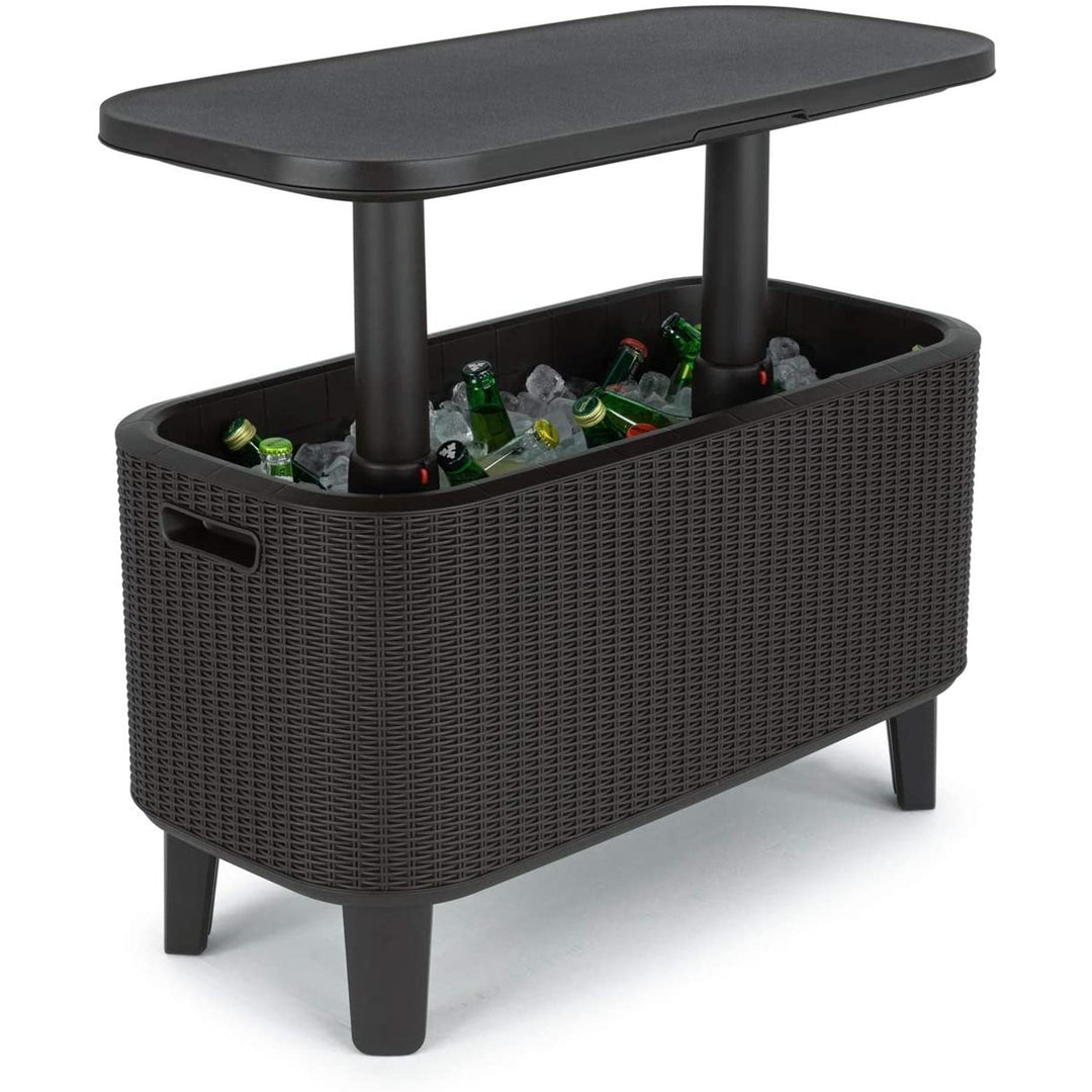 Refrigerador de bebidas Keter, mesa de bebidas e estação de snacks, bar com refrigerador de bebidas em vime