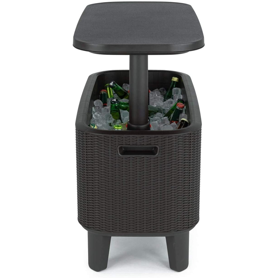 Refrigerador de bebidas Keter, mesa de bebidas e estação de snacks, bar com refrigerador de bebidas em vime
