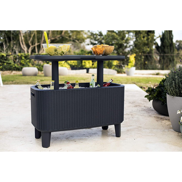 Refrigerador de bebidas Keter, mesa de bebidas e estação de snacks, bar com refrigerador de bebidas em vime