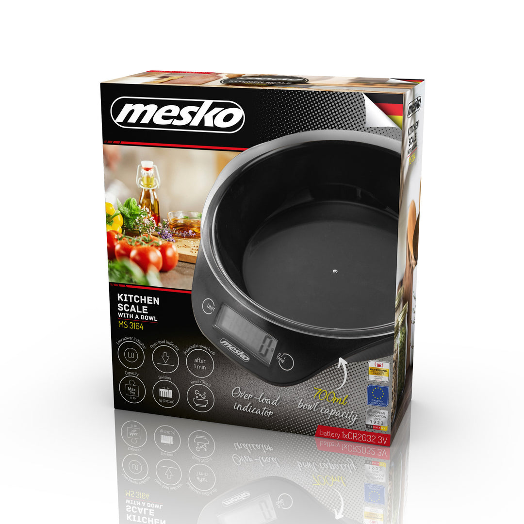 Báscula de cocina Mesko MS 3164 con bol con una capacidad de carga máxima de 5 kg