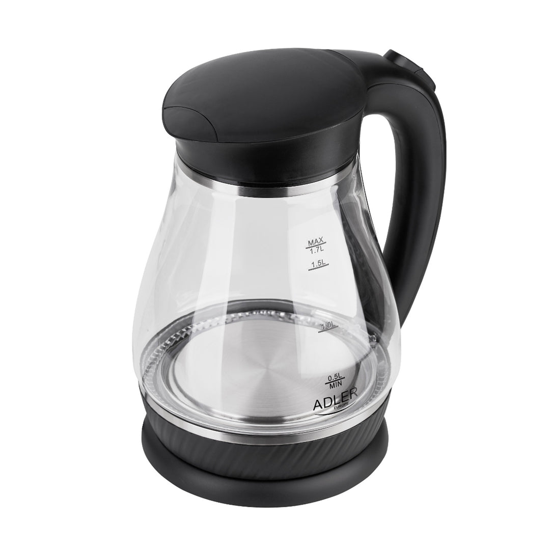 Chaleira em vidro preto Adler AD 1274, capacidade 1,7L, potência 2200W