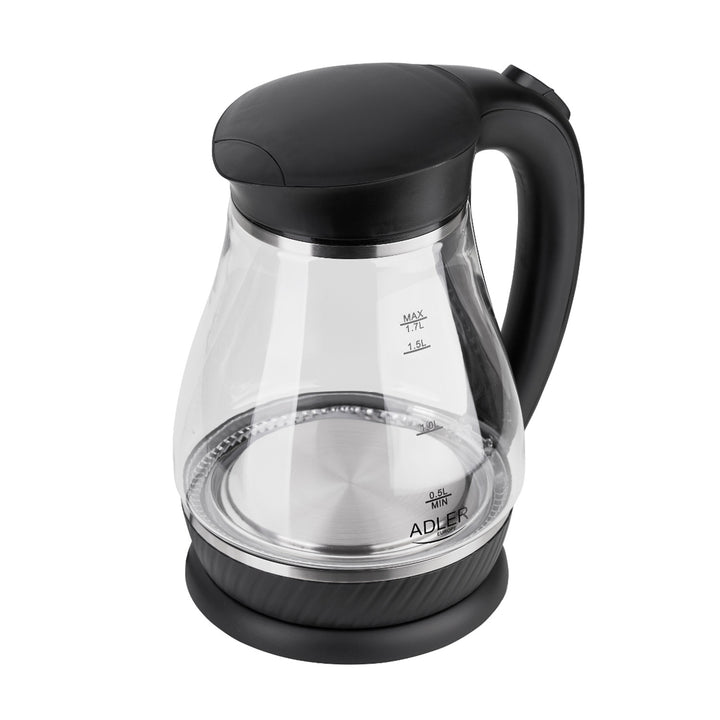 Chaleira em vidro preto Adler AD 1274, capacidade 1,7L, potência 2200W