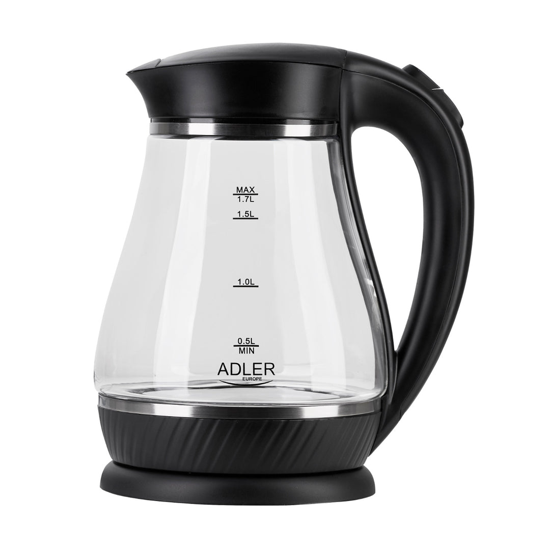 Chaleira em vidro preto Adler AD 1274, capacidade 1,7L, potência 2200W