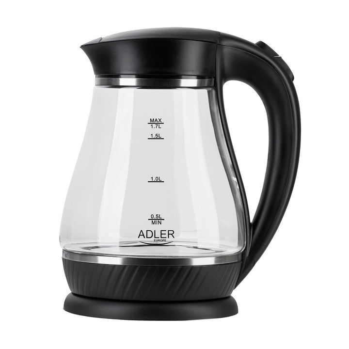 Chaleira em vidro preto Adler AD 1274, capacidade 1,7L, potência 2200W