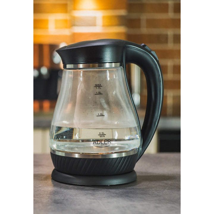 Chaleira em vidro preto Adler AD 1274, capacidade 1,7L, potência 2200W