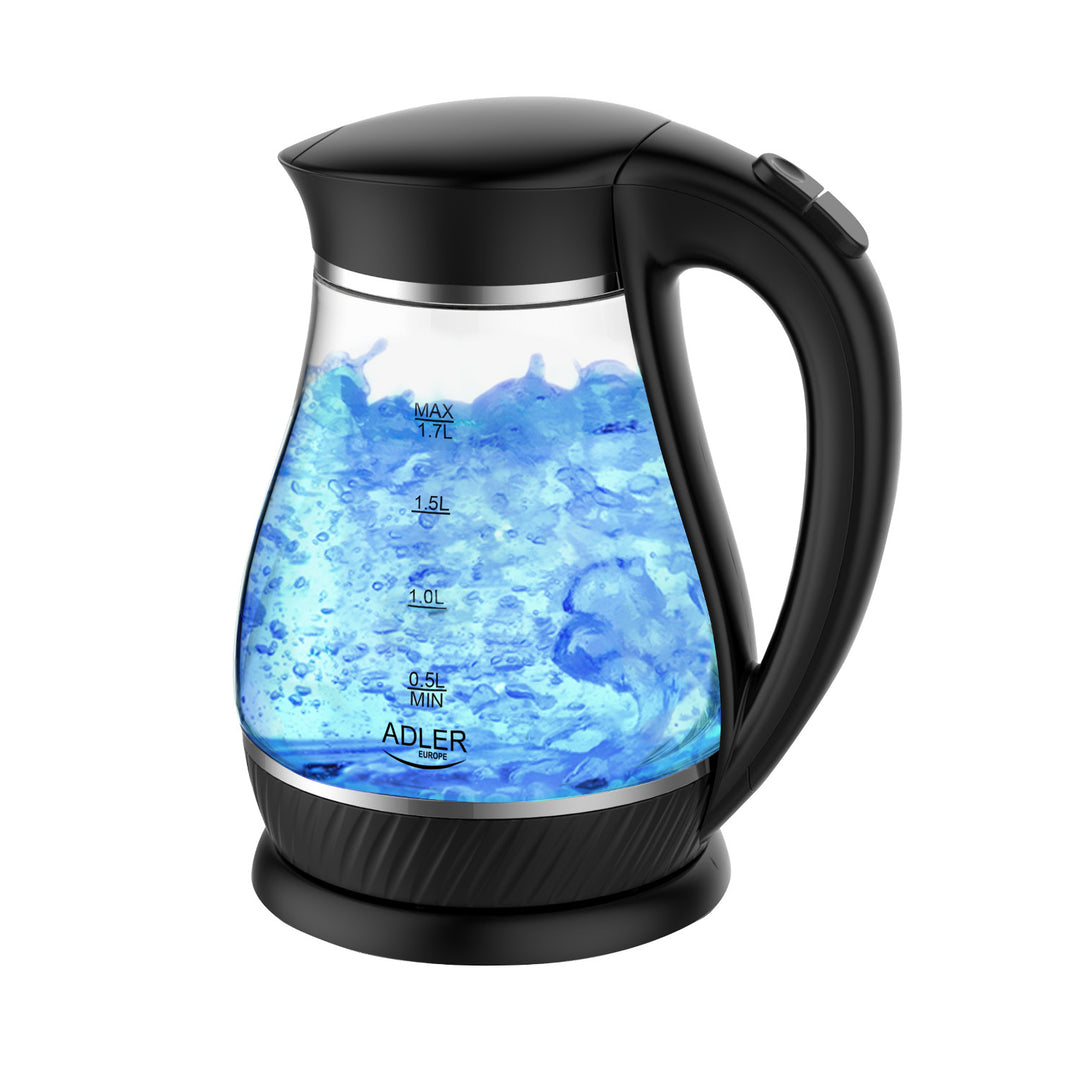 Chaleira em vidro preto Adler AD 1274, capacidade 1,7L, potência 2200W