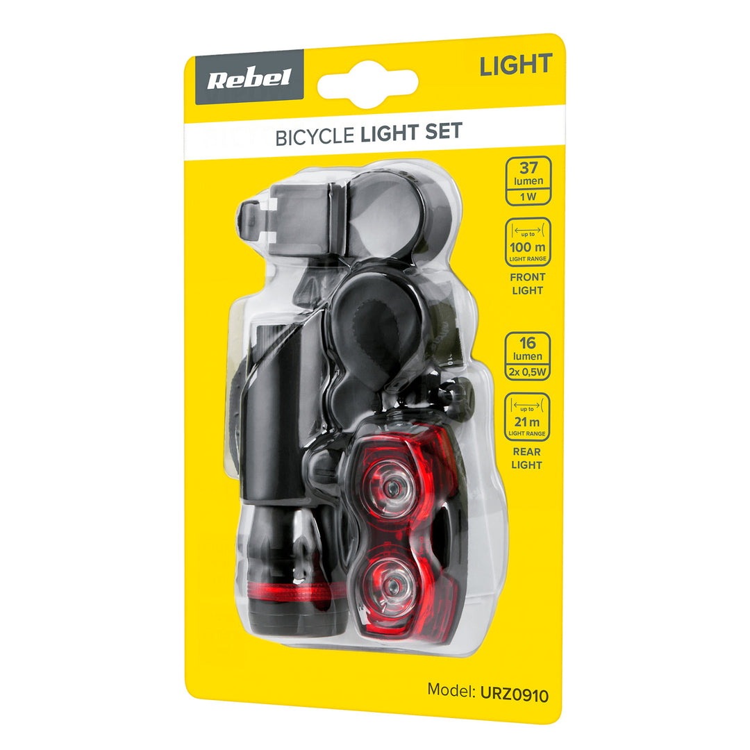 Rebel Juego de luces para bicicleta, a pilas, luz delantera y trasera, URZ0910