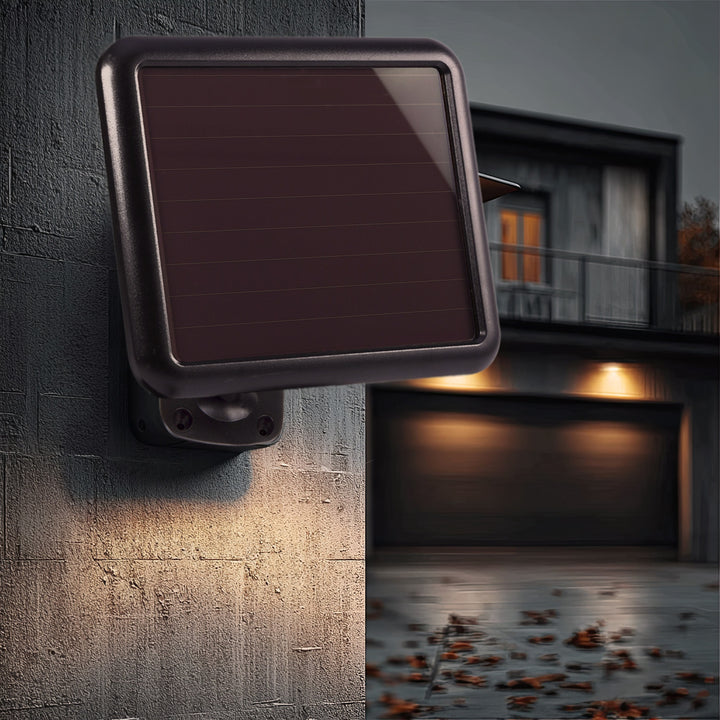 Maclean MCE442 Lámpara solar Foco LED con sensor de movimiento Lámpara solar de pared con sensor crepuscular Luz solar IP44 6W 360 Lumen 6000K