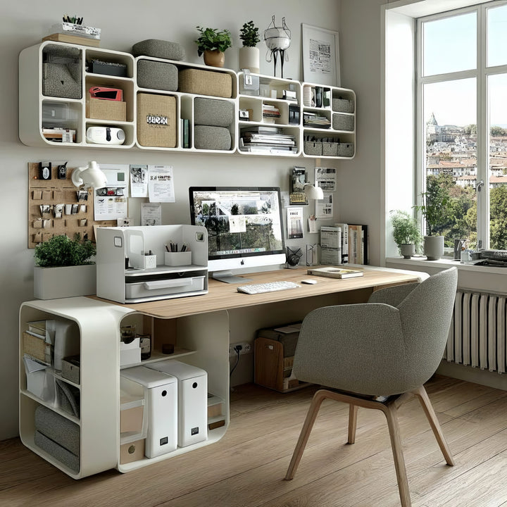 Organizador de mesa com gaveta e suporte para livros Organizador de material de escritório Bandeja até 10 kg Branco