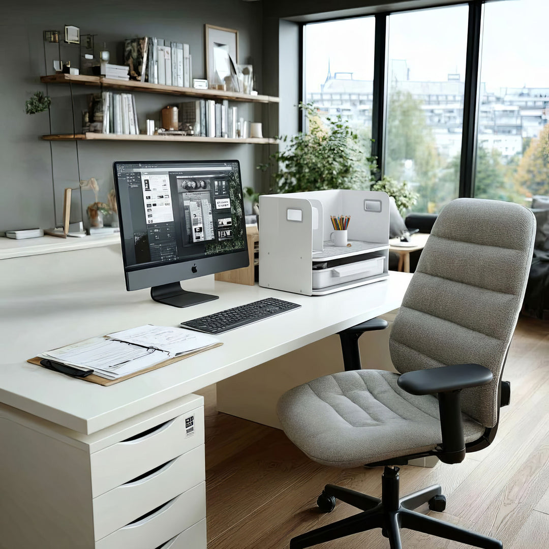 Organizador de mesa com gaveta e suporte para livros Organizador de material de escritório Bandeja até 10 kg Branco