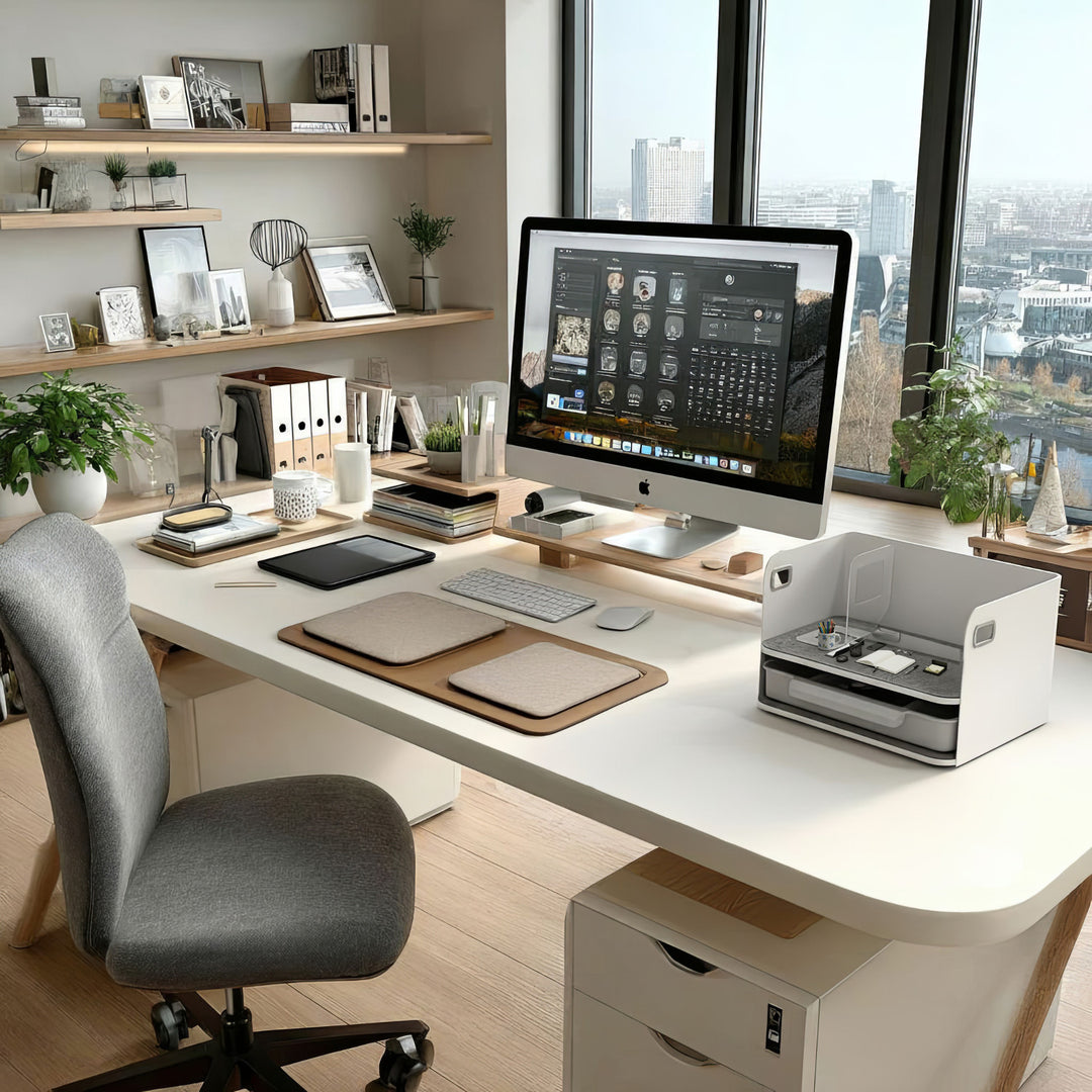 Organizador de mesa com gaveta e suporte para livros Organizador de material de escritório Bandeja até 10 kg Branco