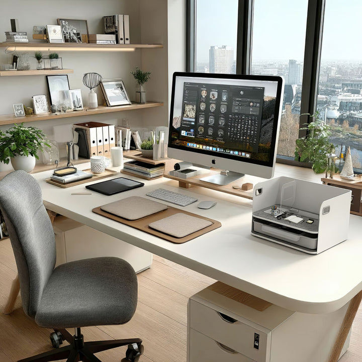 Organizador de mesa com gaveta e suporte para livros Organizador de material de escritório Bandeja até 10 kg Branco