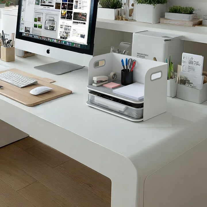Organizador de mesa com gaveta e suporte para livros Organizador de material de escritório Bandeja até 10 kg Branco