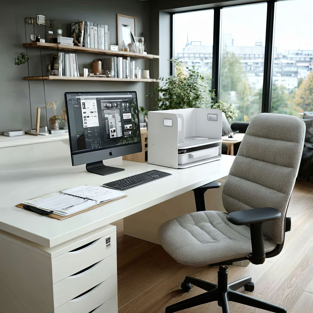 Organizador de escritorio con cajón y cargador inalámbrico Ergo Office, blanco, máx. 10kg, ER-441