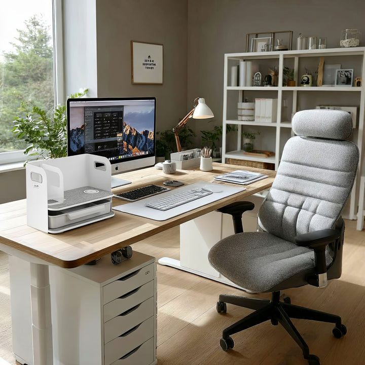 Organizador de escritorio con cajón y cargador inalámbrico Ergo Office, blanco, máx. 10kg, ER-441