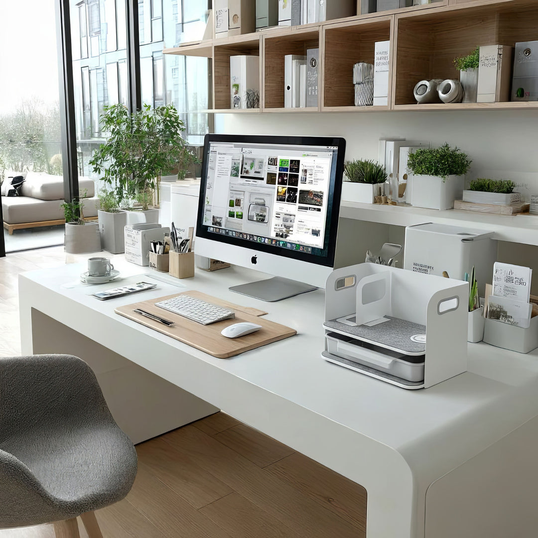 Organizador de escritorio con cajón y cargador inalámbrico Ergo Office, blanco, máx. 10kg, ER-441