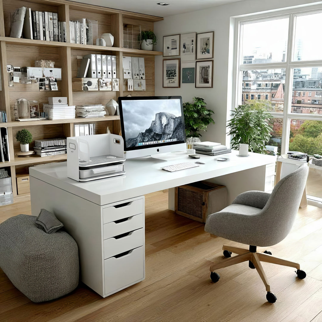 Organizador de escritorio con cajón y cargador inalámbrico Ergo Office, blanco, máx. 10kg, ER-441