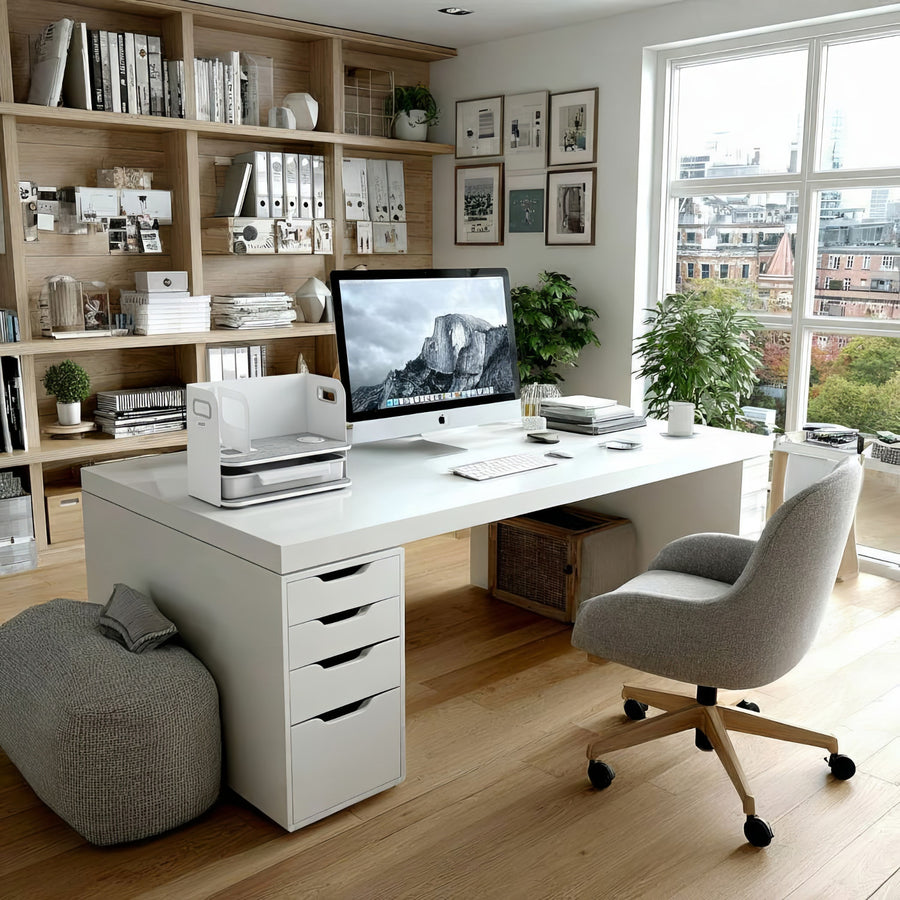 Organizador de escritorio con cajón y cargador inalámbrico Ergo Office, blanco, máx. 10kg, ER-441