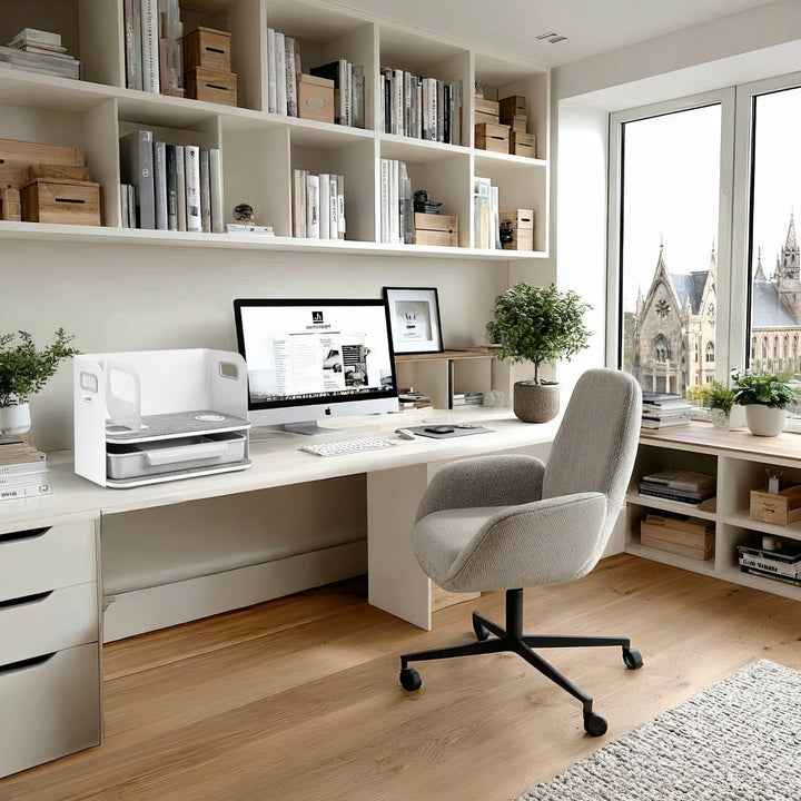 Organizador de escritorio con cajón y cargador inalámbrico Ergo Office, blanco, máx. 10kg, ER-441