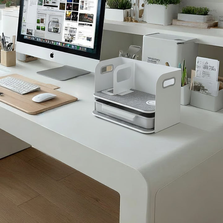 Organizador de escritorio con cajón y cargador inalámbrico Ergo Office, blanco, máx. 10kg, ER-441