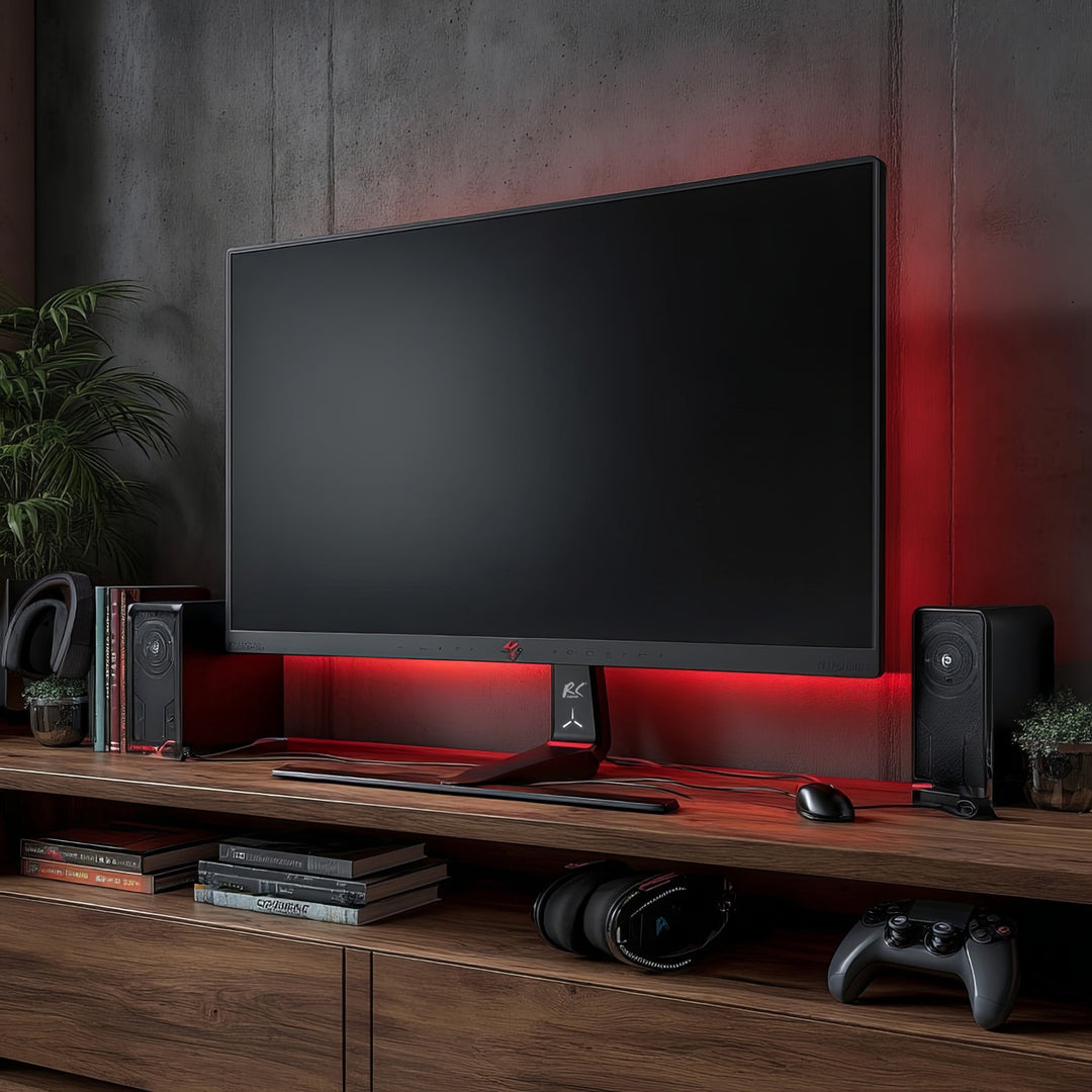 Soporte de monitor para juegos NanoRS, ajustable en altura, LED RGB, 32-55", VESA máx. 400x400, máx. 40kg, RS167