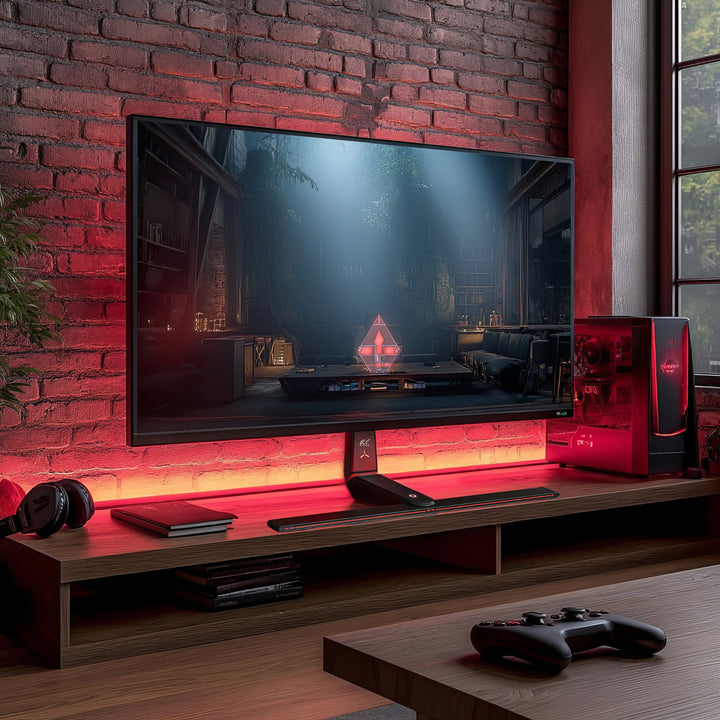 Soporte de monitor para juegos NanoRS, ajustable en altura, LED RGB, 32-55", VESA máx. 400x400, máx. 40kg, RS167