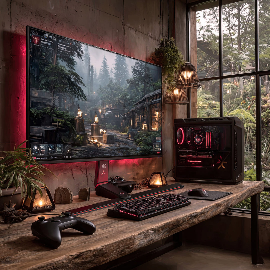 Soporte de monitor para juegos NanoRS, ajustable en altura, LED RGB, 32-55", VESA máx. 400x400, máx. 40kg, RS167