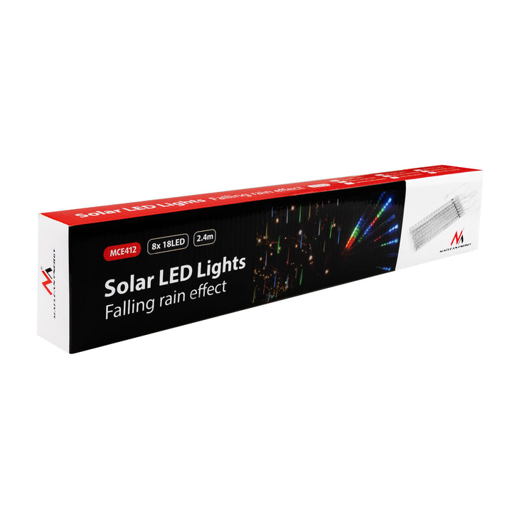 Luzes LED solares Maclean MCE411 2,4 m, 144 LEDs, modo LED, bateria de lítio 800mAh, pingentes caindo
