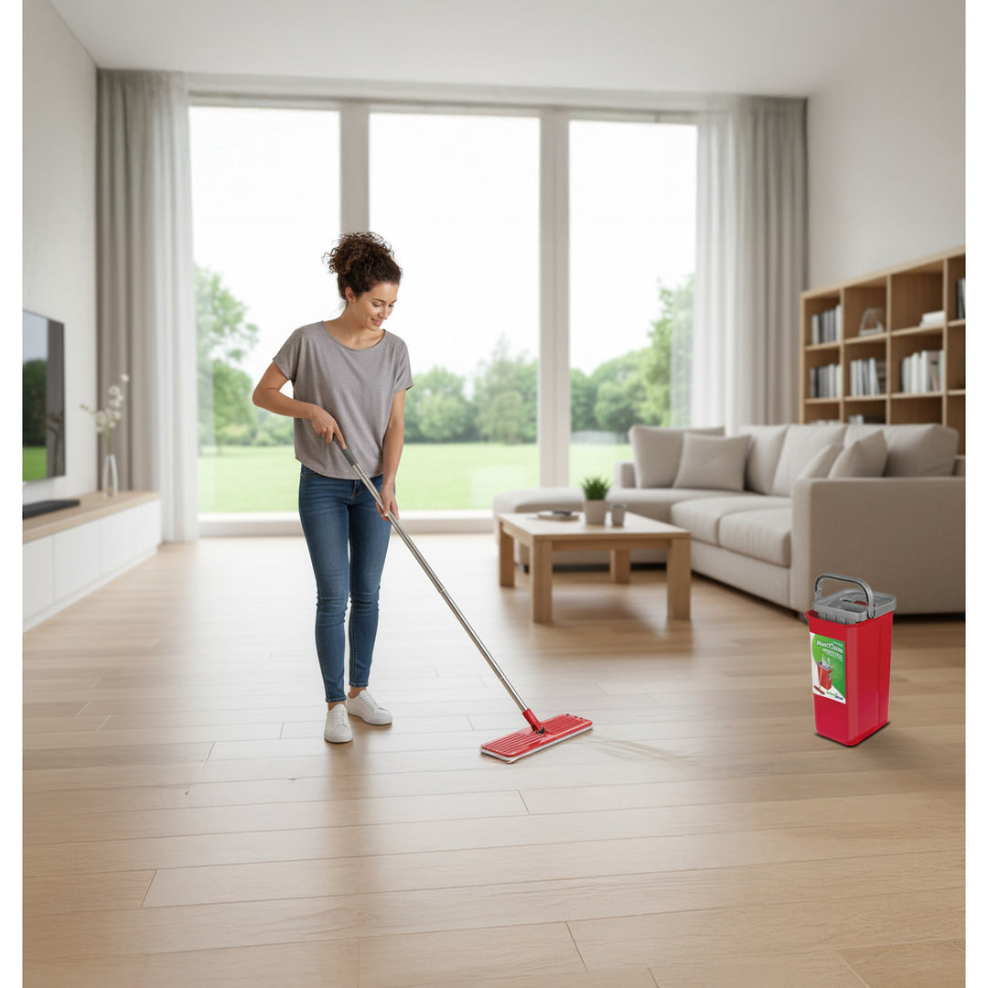 Conjunto de esfregão plano MaxiClean com balde de limpeza 2 em 1 Conjunto de esfregão de 5,7L Limpador de piso Limpador de sistema de limpeza de esfregão Cabeça de esfregão giratória 360 ° (conjunto de esfregão plano e balde + 2 tampas de reposição)