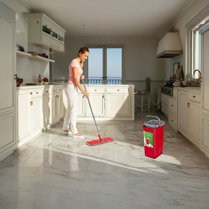 Conjunto de esfregão plano MaxiClean com balde de limpeza 2 em 1 Conjunto de esfregão de 5,7L Limpador de piso Limpador de sistema de limpeza de esfregão Cabeça de esfregão giratória 360 ° (conjunto de esfregão plano e balde + 2 tampas de reposição)