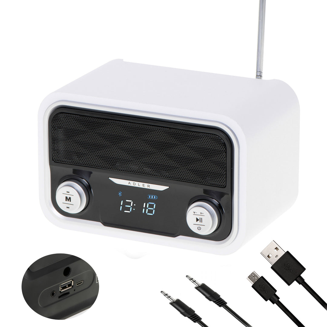 Radio FM Bluetooth 1800 mAh SD USB MP3 AUX LCD Adler AD 1185