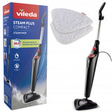 Esfregona elétrica a vapor Vileda 168917 Steam Plus 3.0 com 2 almofadas de reposição de microfibra, limpeza de carpetes