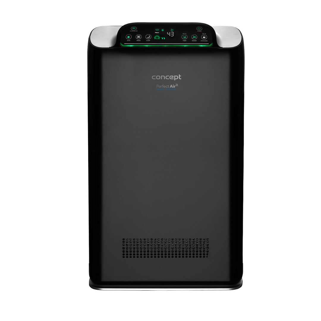 CONCEPT Hausgeräte Perfect Air SMART CA2000 Purificador de aire para habitaciones 320 m3 / h Filtro de 7 etapas HEPA-13 Filtro de polvo Ionizador Filtro de carbón 99,9% Aplicación móvil, negro