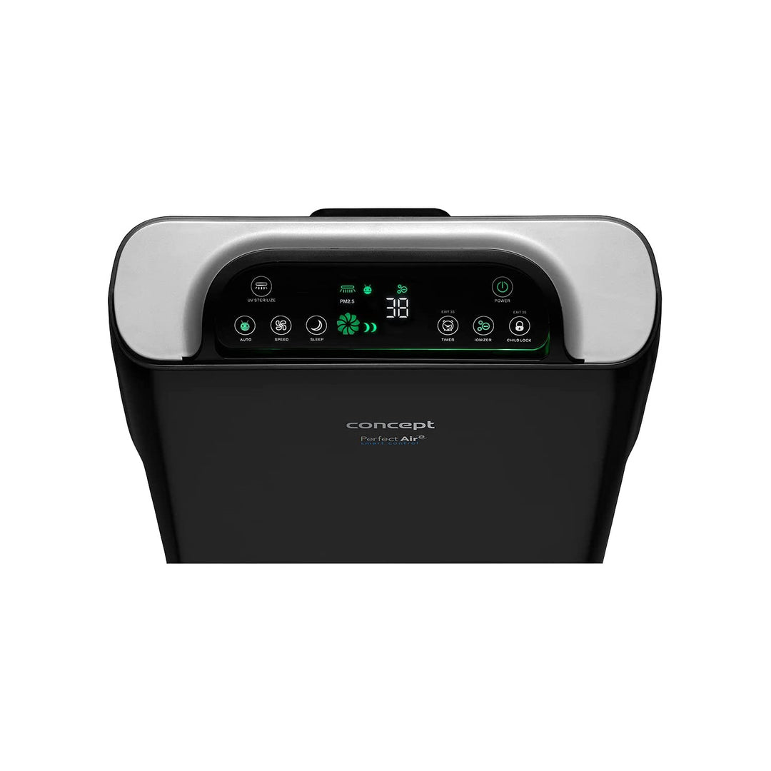 CONCEPT Hausgeräte Perfect Air SMART CA2000 Purificador de aire para habitaciones 320 m3 / h Filtro de 7 etapas HEPA-13 Filtro de polvo Ionizador Filtro de carbón 99,9% Aplicación móvil, negro