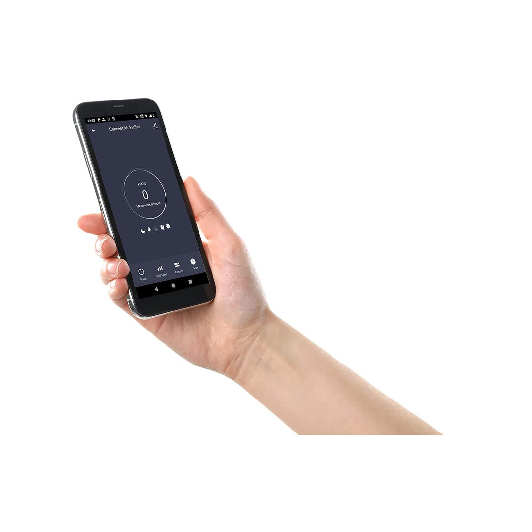 CONCEPT Hausgeräte Perfect Air SMART CA2000 Purificador de aire para habitaciones 320 m3 / h Filtro de 7 etapas HEPA-13 Filtro de polvo Ionizador Filtro de carbón 99,9% Aplicación móvil, negro