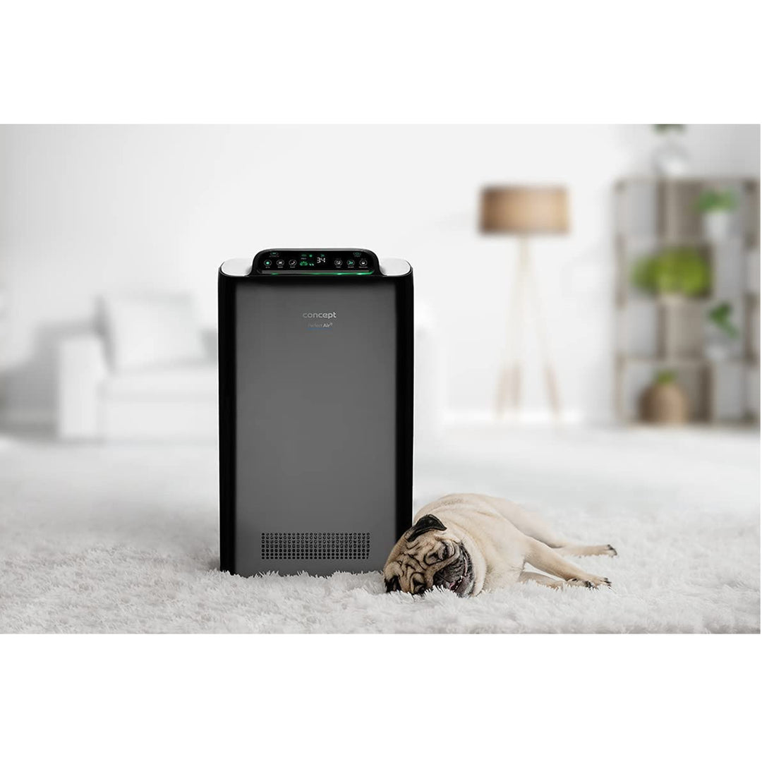 CONCEPT Hausgeräte Perfect Air SMART CA2000 Purificador de aire para habitaciones 320 m3 / h Filtro de 7 etapas HEPA-13 Filtro de polvo Ionizador Filtro de carbón 99,9% Aplicación móvil, negro