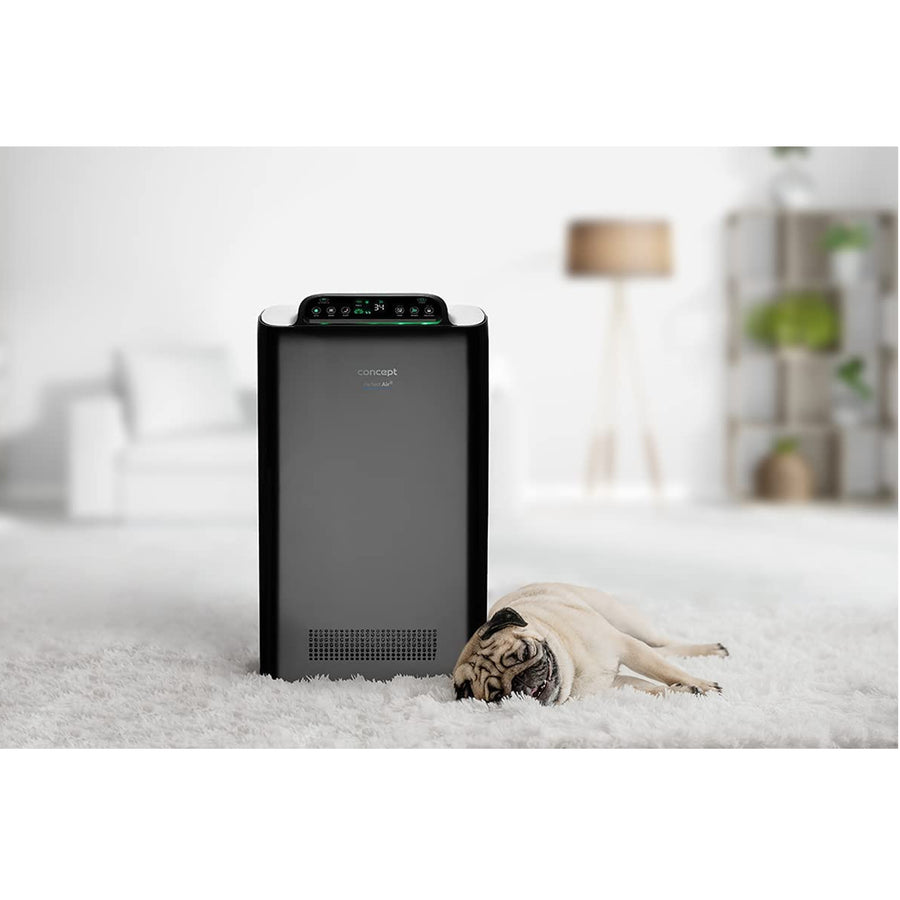 CONCEPT Hausgeräte Perfect Air SMART CA2000 Purificador de aire para habitaciones 320 m3 / h Filtro de 7 etapas HEPA-13 Filtro de polvo Ionizador Filtro de carbón 99,9% Aplicación móvil, negro