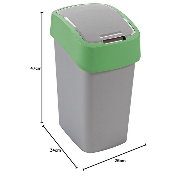 Papeleira de segregação Cuver com tampa, cinzento, estrutura verde, 25L, balde do lixo flip