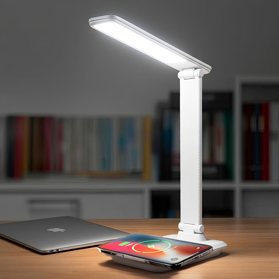 Lámpara de escritorio LED regulable Lámpara de escritorio de 9W con cargador Qi por inducción
