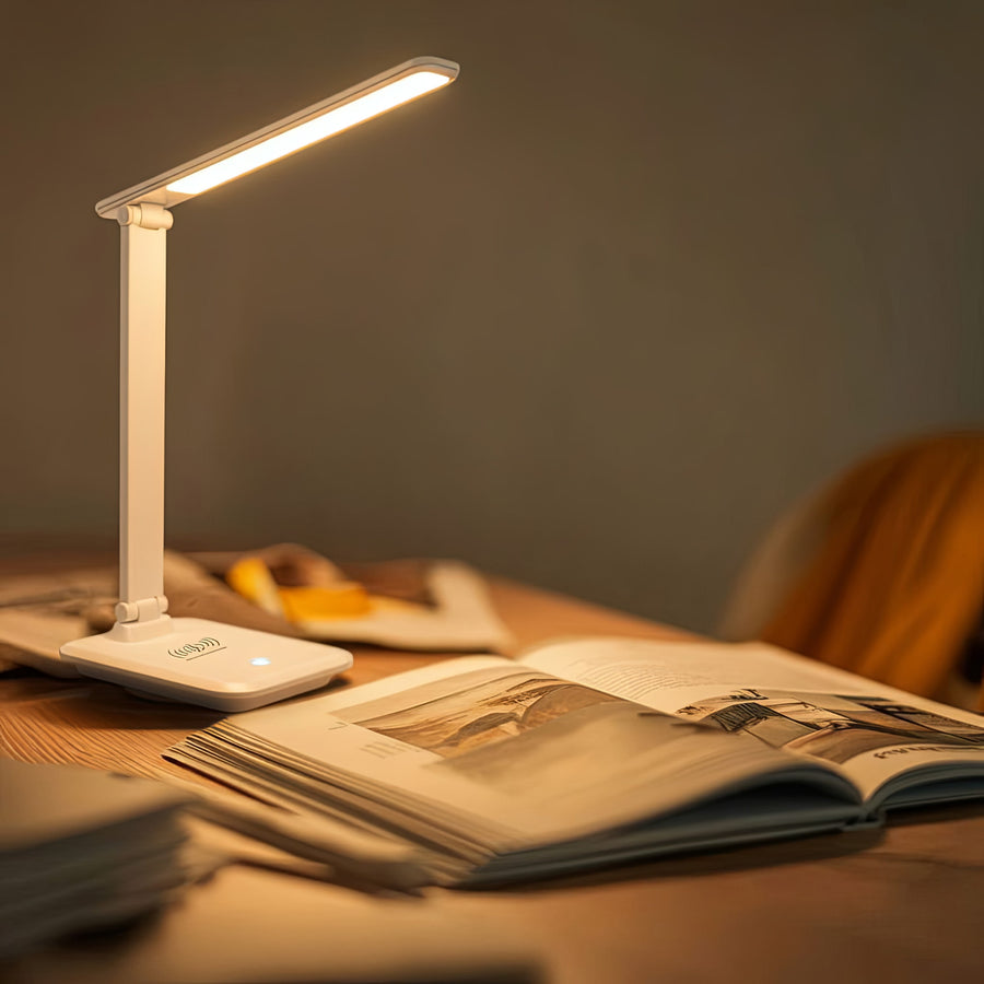 Lámpara de escritorio LED regulable Lámpara de escritorio de 9W con cargador Qi por inducción