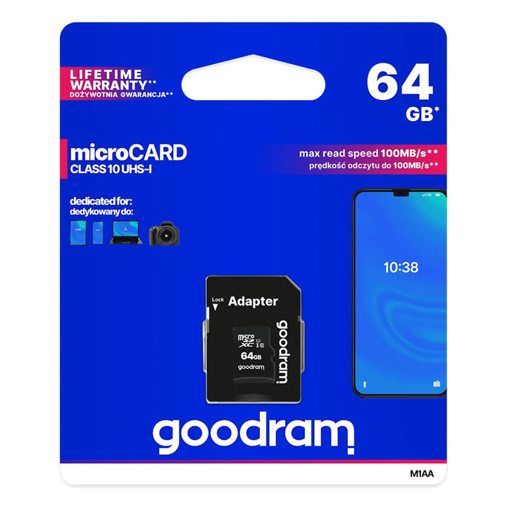 Tarjeta de memoria microSD de 64 GB con adaptador Goodram Classpath 10