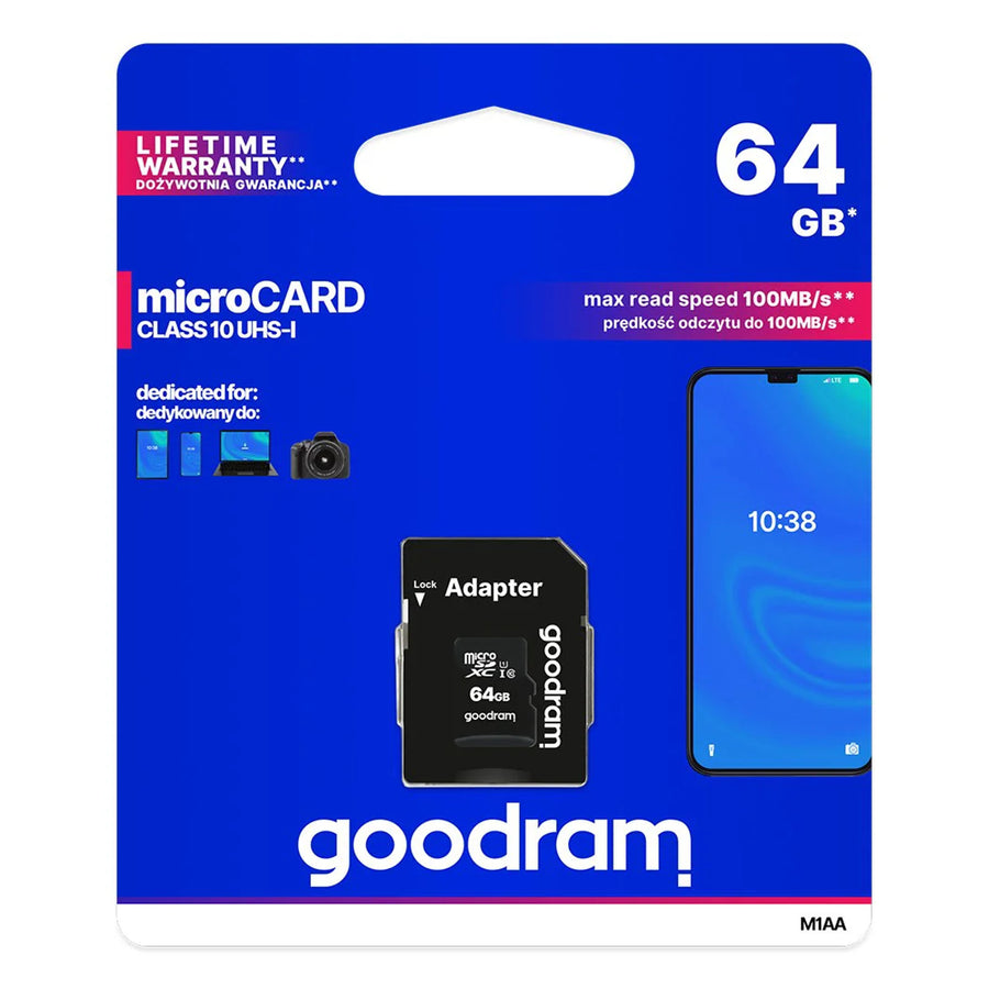 Tarjeta de memoria microSD de 64 GB con adaptador Goodram Classpath 10