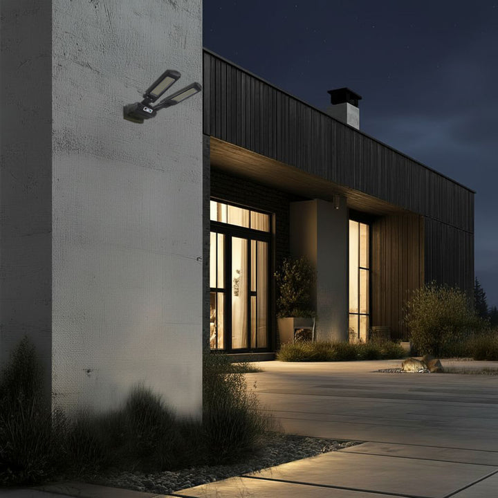 Farola LED solar con sensor de movimiento y mando a distancia Maclean IP54, 5W, 2x450lm, 6500K, Li-ion 2400 mAh, 3 modos de funcionamiento MCE447