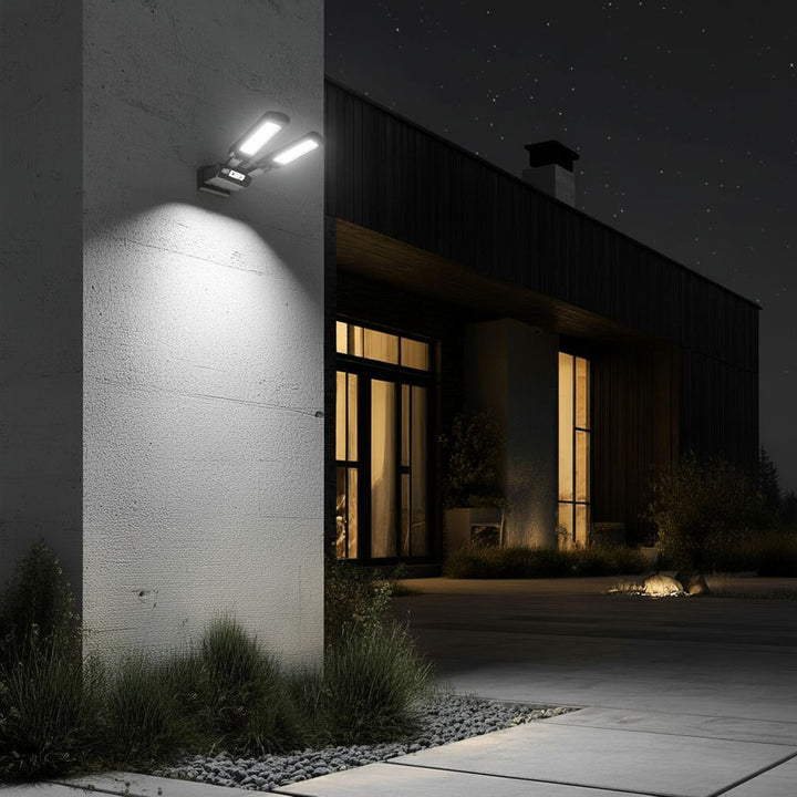 Farola LED solar con sensor de movimiento y mando a distancia Maclean IP54, 5W, 2x450lm, 6500K, Li-ion 2400 mAh, 3 modos de funcionamiento MCE447